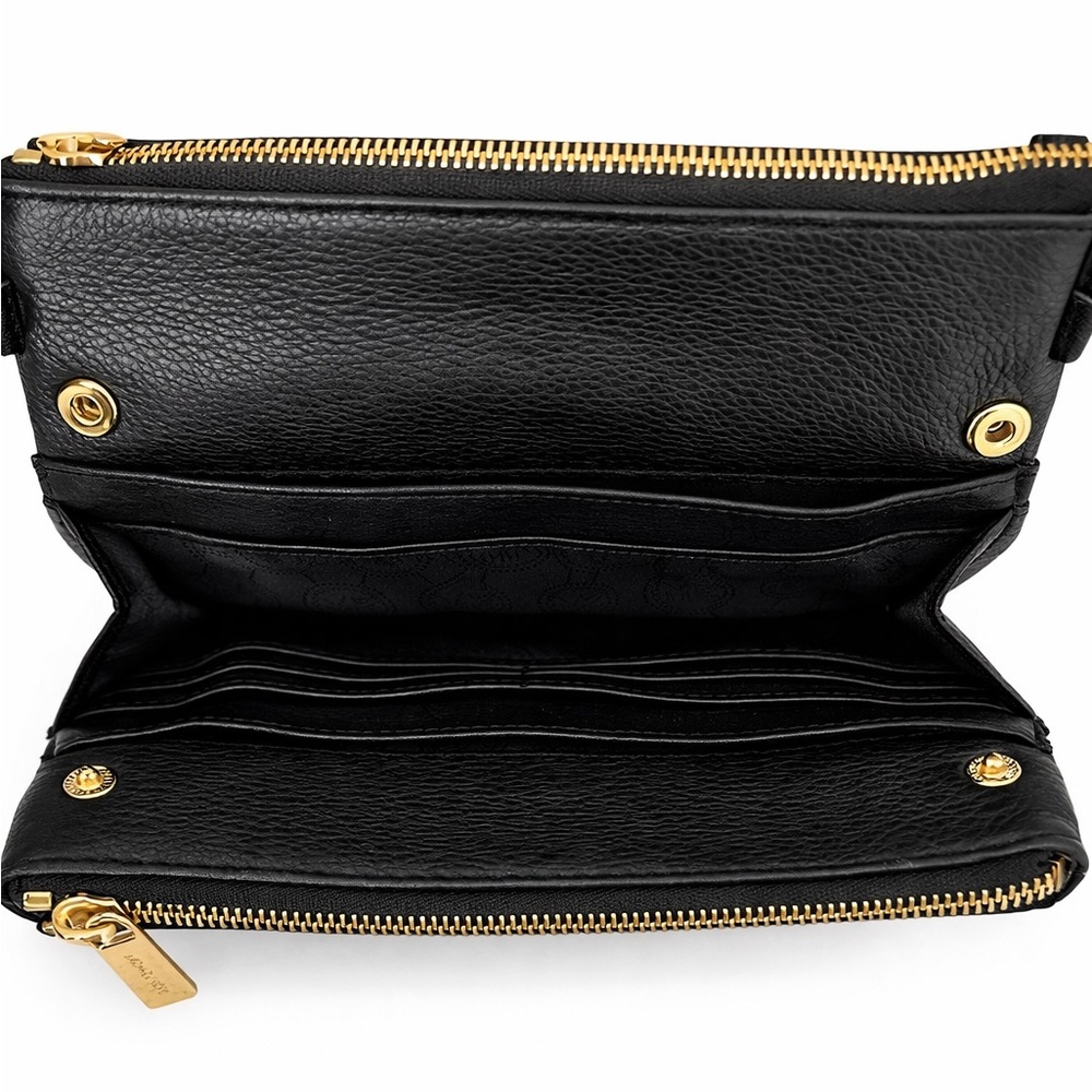MICHAEL Michael Kors Black Pebbled Leather Logo Crossbody | Gold Hardware - Picture 4 of 7